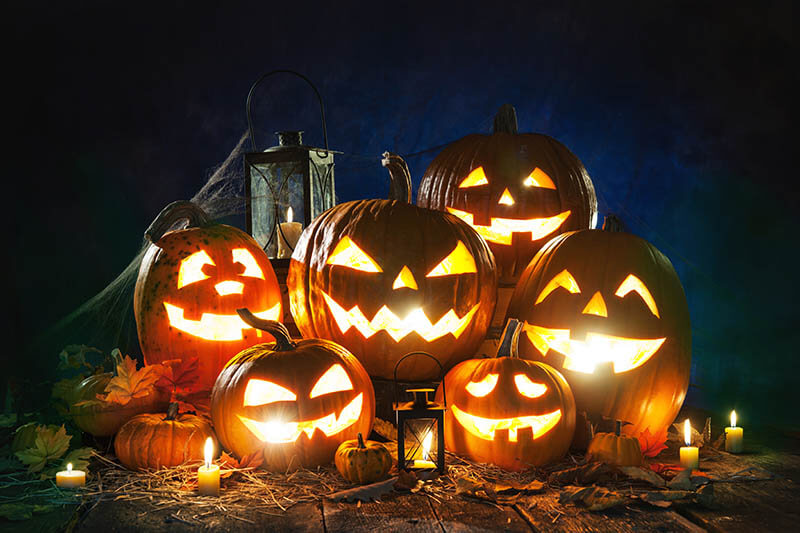 jack-o-lantern pumpkins lit up during Halloween